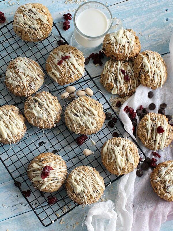 Cranberry Pistachio Chocolate Chip Oatmeal Cookies